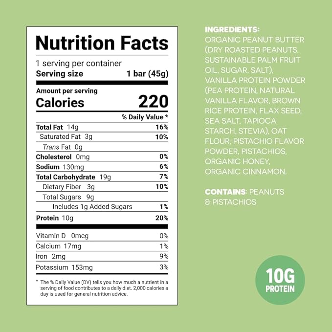 FROPRO Plant Protein Snack Bars - Plant Based Protein All-Natural Gluten Dairy &amp Soy Free High Protein Bars with Low Calories | Salted Pistachio Crunch 24 Pack