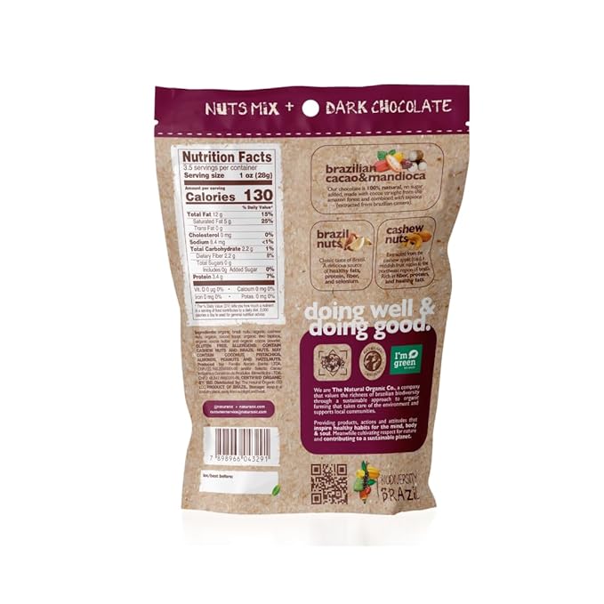 Naturanic Brazilian Dark Chocolate Covered Nuts Snack No sugar Keto friendly Net Carb Zero All NAtural Organic Vegan - Pack of 2