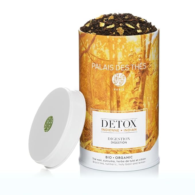 Palais des Thés Black Tea - Organic Indian Wellness Blend for Digestion with Turmeric Holy Basil and Lemon - Premium Loose Leaf Tea Tea Tea Serves 20-25 Cups - 3.5oz Tin
