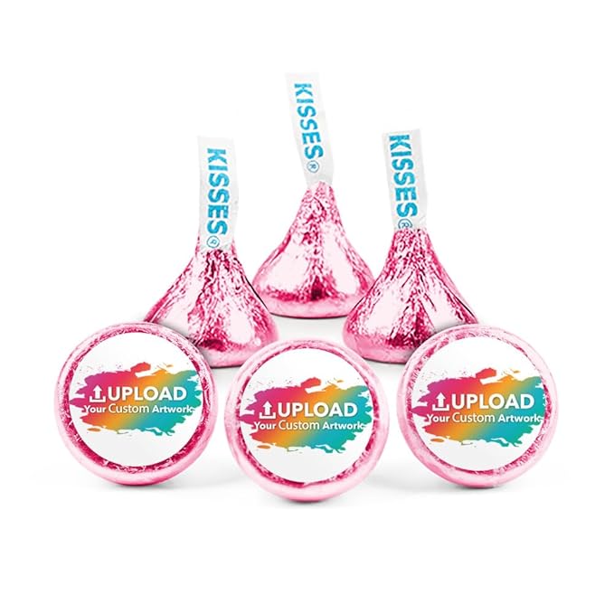 90ct Personalized Candy Promotional Items Light Pink Kisses with DIY Photo or Logo Stickers Chocolate Party Favors for Birthday Wedding