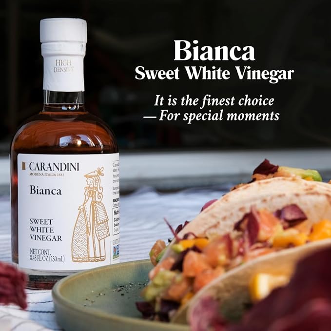 Carandini Bianca Sweet White Vinegar | Italian White Balsamic-Style Vinegar Gourmet Substitute for White Balsamic or Wine Vinegar – Made in Italy 8.45 fl oz (Pack of 2)