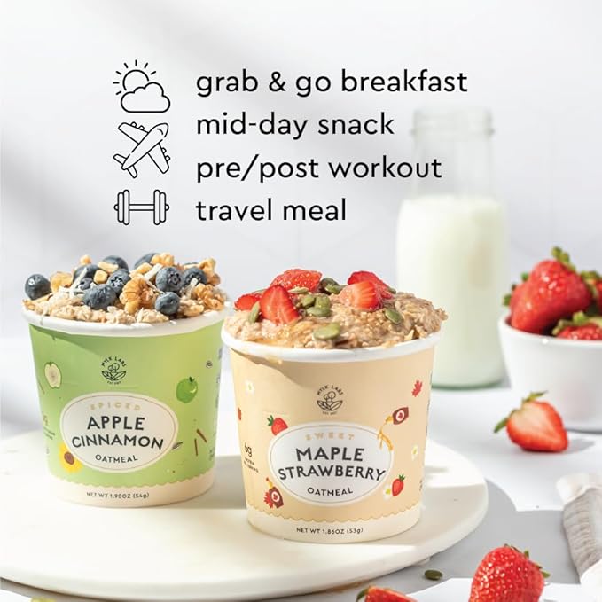 Mylk Labs Maple Strawberry Protein Oatmeal Cups Whole Grain Low Sugar High Fiber Breakfast with Superfoods Quick &amp Easy On the Go Instant Oatmeal Rolled Oats Gluten Free Vegan Nut Free