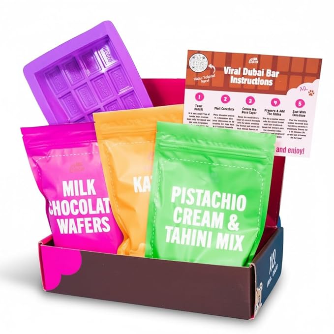 Mr. Coco Viral Dubai Chocolate Bar Pistachio Kit - Includes Jumbo Chocolate Mold Choc Wafers Shredded Kataifi Pistachio Cream - DIY Date Night Dubai Kit