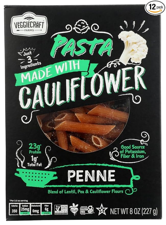 Veggiecraft Cauliflower Pasta Penne Vegan Gluten Free &amp Non-GMO 8 Oz (Pack of 12)
