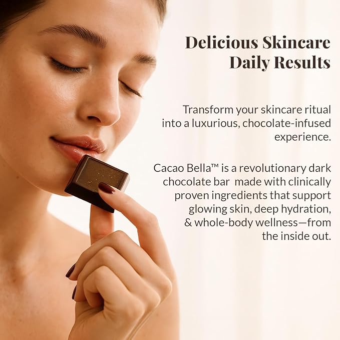 Cacao Bella®️ Clinically Proven Collagen Supplement Dark Chocolate Bars 2500 mg VERISOL® Bioactive Peptides 4 mg AstaReal® Astaxanthin &amp Cocoa Flavanols Supports Skin Elasticity Hair &amp Na