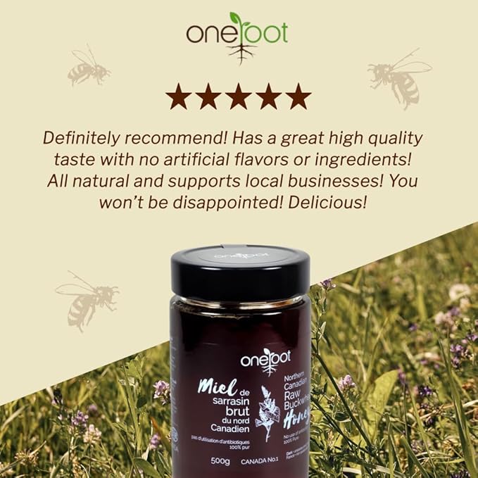 OneRoot Raw Buckwheat Honey – 500g / 17.6oz Unheated &amp Unprocessed Dark – Nutrient-Rich Antioxidant-Packed Natural Sweetener – Pure &amp Unfiltered Honey