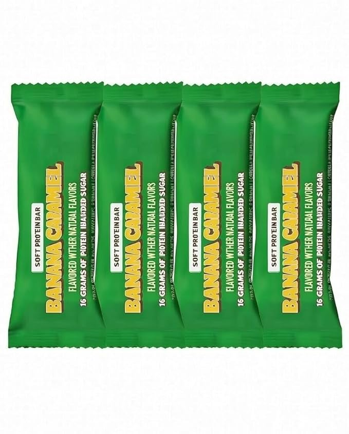 Barebels Soft Protein Bar Banana Caramel - 16g High Protein No Added Sugar Low Sugar Fluffy Chocolate Snack Bars Banana Caramel Filling On-the-Go Breakfast &amp Post-Workout (Pack of 4 Bars 55g