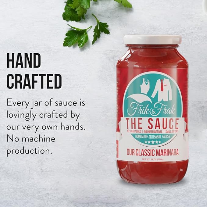 Classic Marinara Pasta Sauce by Frik &amp Frak 6-Pack No Sugar Added No Preservatives Gluten Free 36 Month Shelf Life Artisan Small Batch Crafted Pasta Sauces 24 Oz Jars