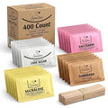 Sweetmo Sugar Packets Variety Pack - Sucralose Raw Sugar Saccharin Cane Sugar with Wooden Stirrers - 400 Count for Coffee Tea Office Breakrooms Home &amp Airbnb