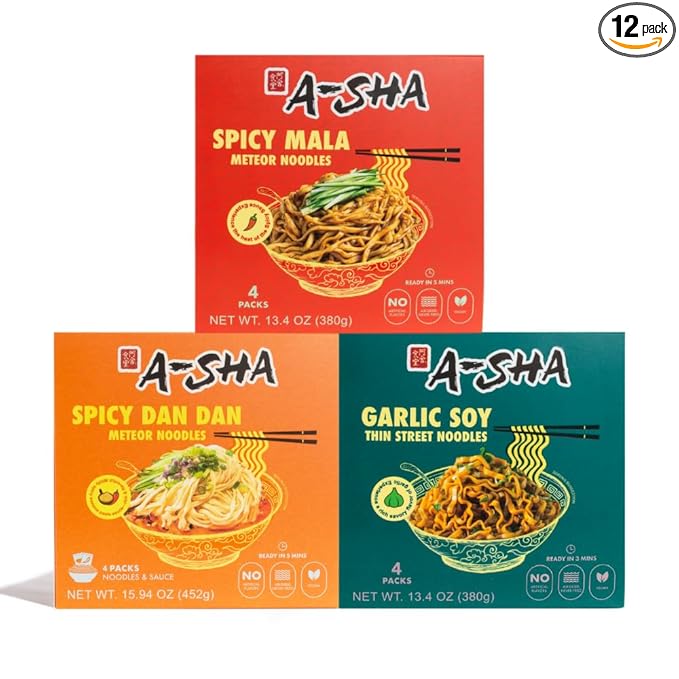 A-Sha The Signature Noodles Collection (3 Flavors 12 Packs) | 11g+ of Protein | Premium Air Dried Never Fried Noodles