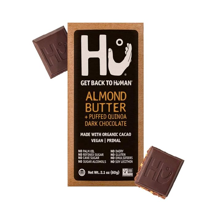Hu Chocolate Bars | 8 Pack Almond Butter Puffed Quinoa Chocolate | Natural Organic Vegan Gluten Free Paleo Non GMO Fair Trade Dark Chocolate | 2.1oz Each