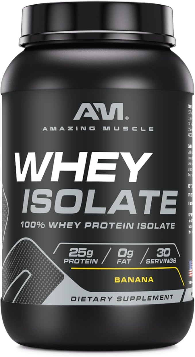 Amazing Muscle Whey Protein Isolate Powder | 25 Grams Protein Per Serving | 100% Whey Isolate | Zero Fat | Made in USA (2 LB Banana)