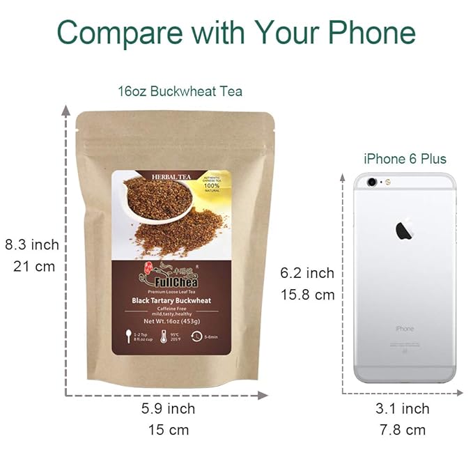 FullChea - Himalayan Tartary Buckwheat Tea - Roasted Black Buckwheat - Loose Leaf Herbal Tea - Caffeine Free - NON-GMO - Gluten Free - 100% Natural 16oz / 453g (Pack of 2)