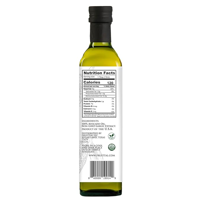 Fruittal Garlic-Infused Avocado Oil – 100% Pure Made in the USA and Rich in Health Benefits (16.9 Oz)