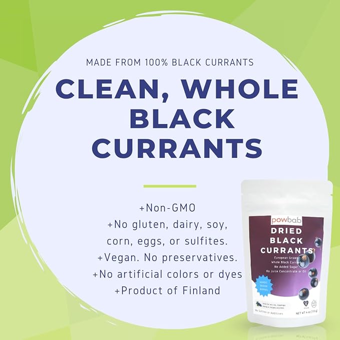 powbab Dried Black Currants (4 oz) 100% Unsweetened Currants Dried Fruit Ribes Nigrum. Nordic European Grown Dried Currants for Baking. No Added Sugar No Oil No Juice Concentrate. Not Zante Currants