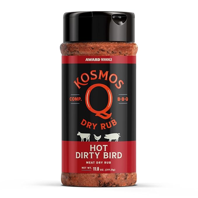 Kosmos Q Dirty Bird HOT BBQ Rub - Spicy BBQ Rubs for Smoking &amp Grilling Chicken Turkey &amp More &amp Kosmos Q Product Mixer (25 oz)