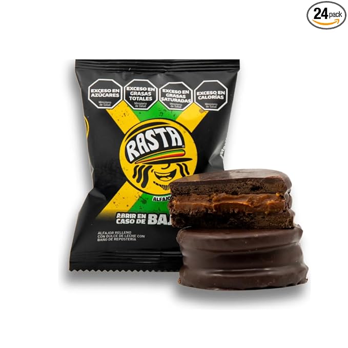 THEARG | RASTA - Chocolate Alfajores Filled with Dulce de Leche Argentino | Alfajor from Argentina - Milk Chocolate | 70 g (Pack x36 Dark Chocolate)