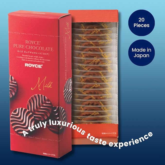 ROYCE' Pure Chocolate Milk - Sweet Milk Chocolates | Ideal for Baking and Desserts| No Artificial Preservatives | Japanese Chocolate from Hokkaido (20 Pieces of Chocolate)