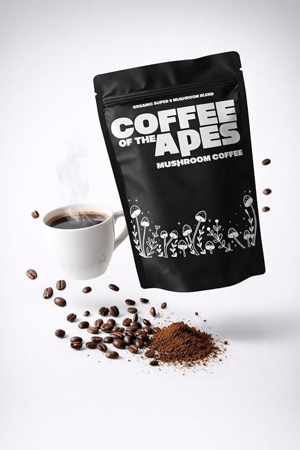 Coffee Of The Apes - Instant Mushroom Coffee: Real Arabica 6 Super Functional Mushrooms High Potency Adaptogens. Healthy Drink &amp Superfood Beverage