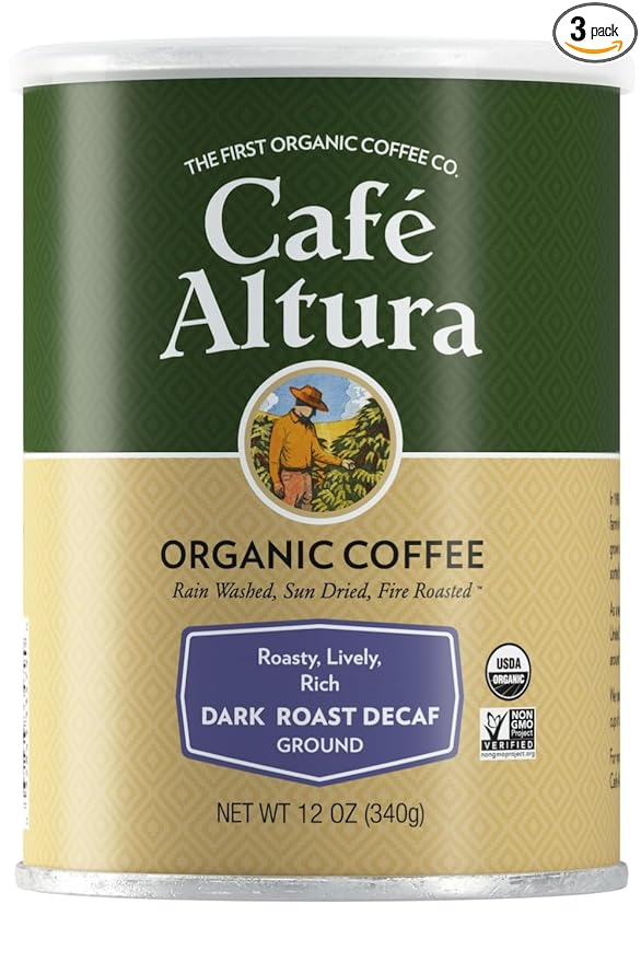 Cafe Altura Ground Organic Coffee Dark Roast Decaf 12 Ounce (Pack of 3)