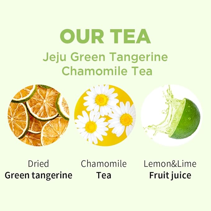 ROASTIQUE Jeju Green Tangerine Chamomile with Real Dried Fruit – Premium Orgainc Tea Sweet Fruit Blend Hot or Iced Tea Eco-friendly PLA bags 8 Tea Bags