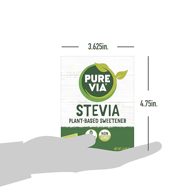 PURE VIA Stevia Sweetener Packets Sugar Substitute Natural Sweetener No Erythritol Zero Calorie Natural Sweetener Packets 40 Count (Pack of 12)