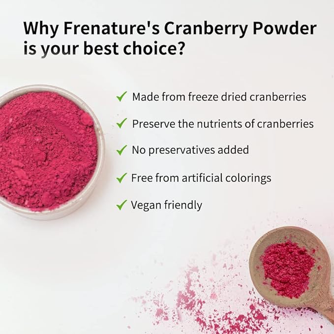 Frenature Freeze Dried Cranberry Powder – Canadian Cranberries Rich in Proanthocyanidins Antioxidants &amp Fiber UTI Health Vegan 3.5oz/100g