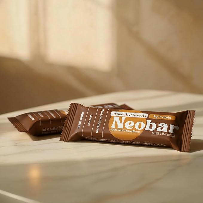 NEOBAR 9g Plant-Based Protein Fruit and Nut Bars - Vegan Snack Bars Gluten Free Dairy Free Snacks No Preservatives No Refined Sugars Added Non-GMO | Peanut &amp Chocolate 12 Count
