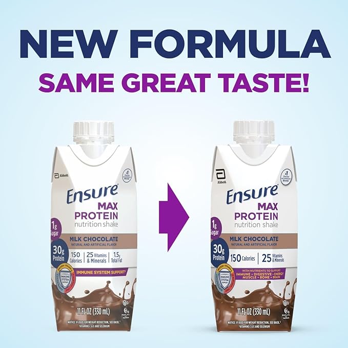 Ensure Plus Nutrition Shake 24 Count With 16 Grams of Protein Meal Replacement &amp Max Protein Milk Chocolate Nutrition Shake 30g Protein 1g Sugar 4g Comfort Fiber