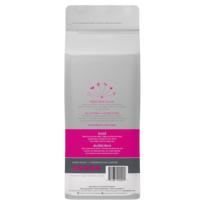 Ethical Bean Fair Trade Organic Coffee Bold Dark Roast Whole Bean Coffee - 2lb (908g) Bag