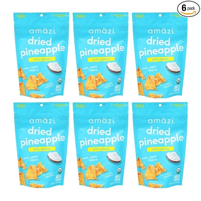 Amäzi Foods | Dried Pineapple - Piña Colada (6 2.3oz Packs) | All Natural Snacks | No Sugar Added Dried Pineapple | Dehydrated Fruit