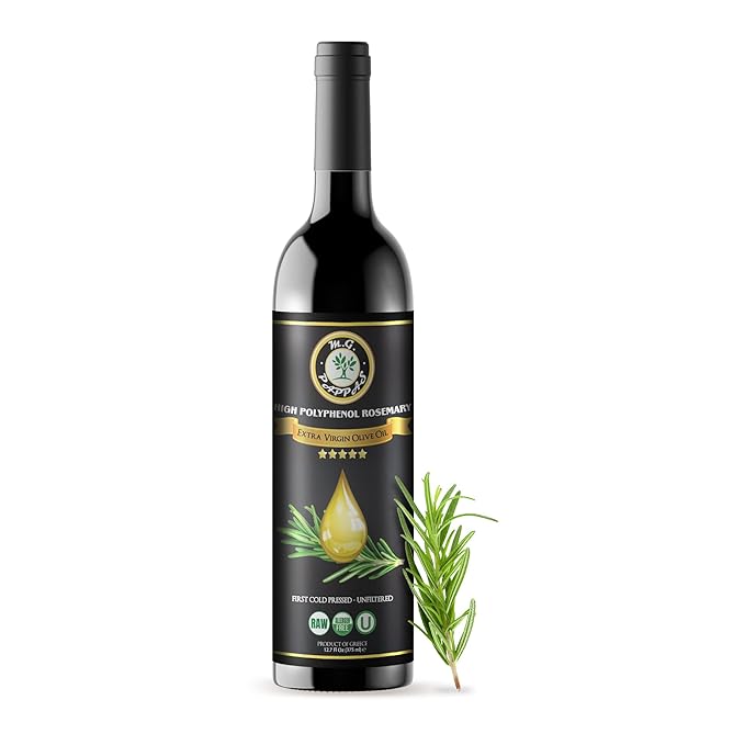 M.G. PAPPAS Rosemary Infused Olive Oil - High Polyphenol Rich Extra Virgin Olive Oil Unfiltered - Over 500mg/Kg - Cold Pressed Greek EVOO Award Winning - Rosemary Oil Cooking 12.7 Oz