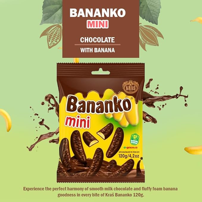 Kraš Bananko 120g - Irresistibly Delicious Mini Chocolate Covered Foam Bananas - Treat Yourself to Every Bite of Sweet Bliss! Pack of 5 (120G 10 Pack)