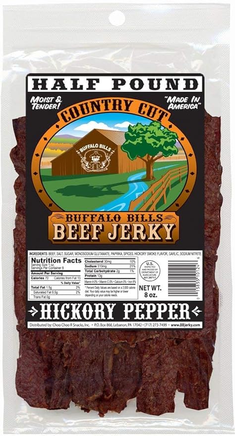 Buffalo Bills 8oz Hickory Pepper Country Cut Beef Jerky Pack (hickory beef jerky with black pepper)