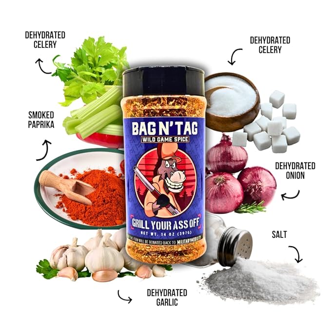 Gunpowder &amp Bag N Tag Seasoning Bundle – All-Purpose BBQ Rub + Wild Game Seasoning for Steak Burgers Venison Elk Pork &amp More – Gluten Free MSG Free Veteran Owned