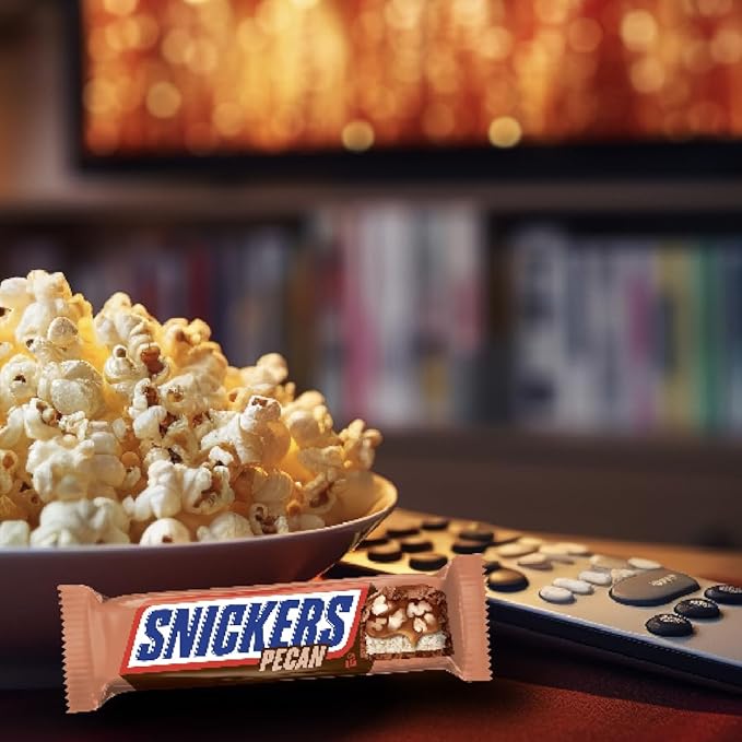 SNICKERS Pecan Milk Chocolate Candy Bar - Full Size Bars Bulk Box Individually Wrapped 24-Pack 33.8 oz