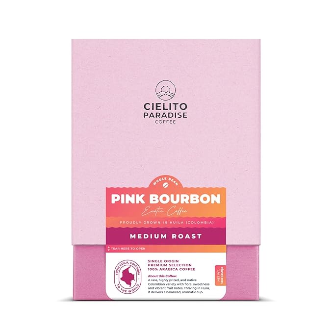 Cielito Paradise Coffee Pink Bourbon Medium Roast Single Origin Whole Bean Coffee from Huila Colombia 12oz