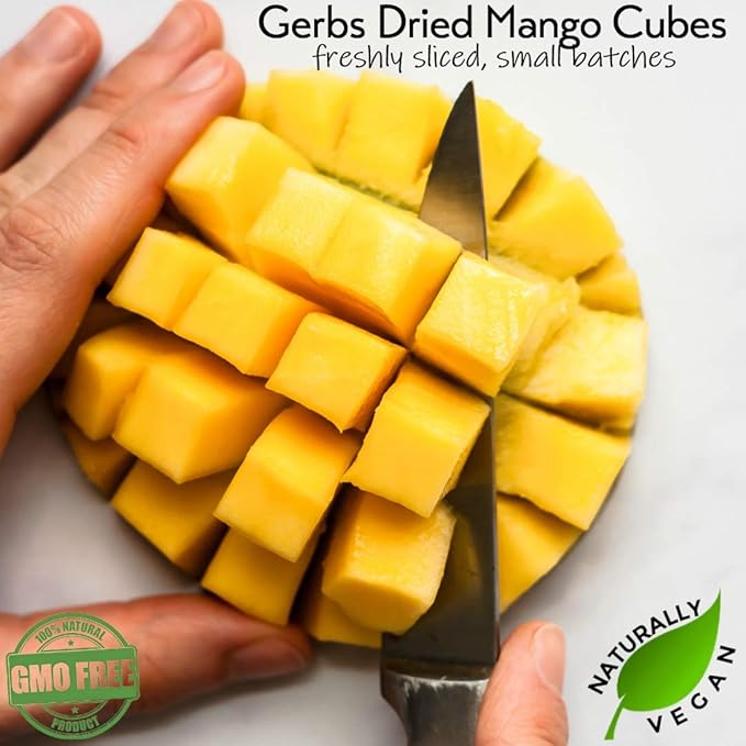 Gerbs Lightly Sweetened Dried Mango Cubes 2 lbs. | Unsulfured No Artificial Additives Resealable Bag | Naturally Sweet &amp Chewy | Top 14 Allergen-Free
