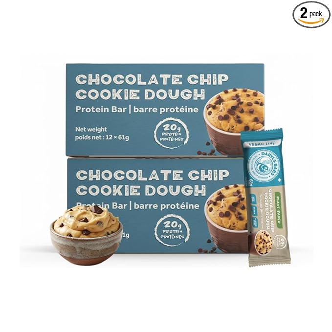 Daryl's Bars Vegan Line Chocolate Chip Cookie Dough On the Go Protein Bars Gluten Free Vegan Protein Snack Meal Replacement Pack of 2