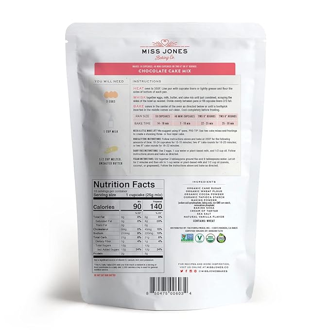 Miss Jones Baking Organic Cake and Cupcake Mix Non-GMO Vegan-Friendly Moist and Fluffy: Chocolate 15.87 Ounce (Pack of 2)