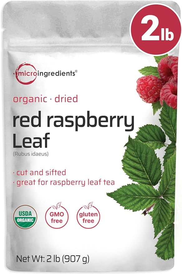 Organic Dried Raspberry Leaf Tea 2lbs | Refills up to 907 Tea Bags | Premium Source from Germany for Herbal Pregnancy Tea | Cut &amp Sifted Whole Leaves | Non-GMO No Sugar Eco-Friendly Recyclable