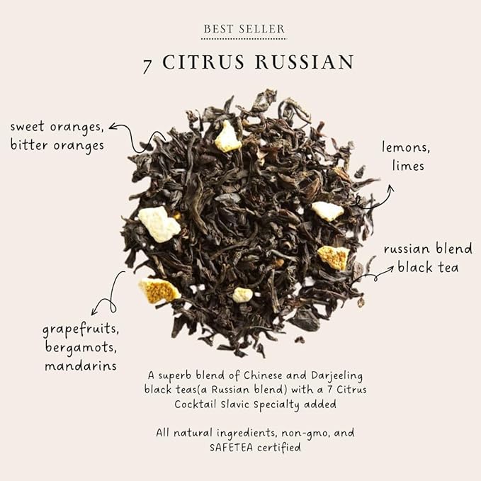 Palais des Thés Black Tea - Organic 7 Citrus Russian Blend - Premium Fruity Black Loose Leaf Tea Serves 20-25 Cups - 3.5oz Tin