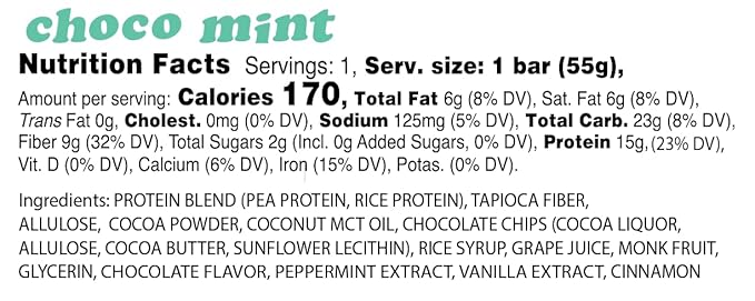 Alio Protein Bars - Choco Mint (12 Bars) – Free From The Top 9 Food Allergens High Protein Low-Calorie Vegan Gluten-Free Nut-Free Non-GMO Plant-Based Seed Oil Free Delicious &amp Healthy Sna