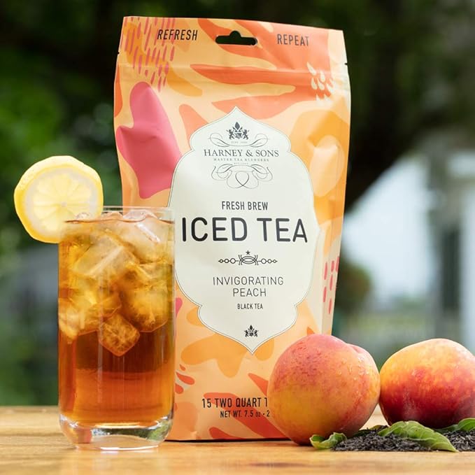 Harney &amp Sons Organic Peach Fresh Brew Iced Tea | 15ct Brews up to 30 quarts of Iced Tea Refreshing