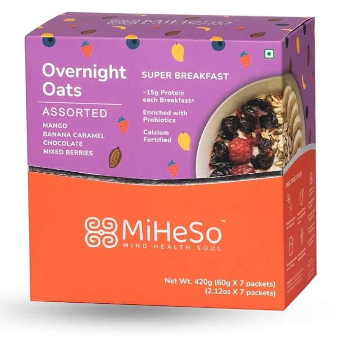 FMSo Overnight Rolled Oats Assorted 420 G | Healthy Oatmeal Breakfast Within 15 g High Protein Calcium &amp Fibre | Diet Food For Weight Loss For Women &amp Men | No Refined Sugar | Gluten Free