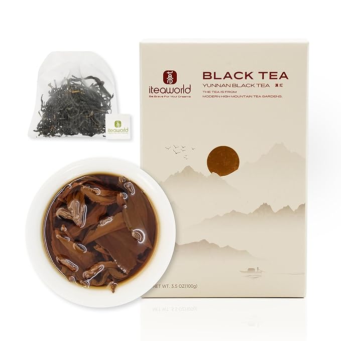 iTeaworld Yunnan Black Tea Loose Leaf Non-GMO No Sweetener Authentic Chinese Tea Honey &amp Sweet Potato Aroma Strong tea20 Corn Tea Bags for Black Tea Beginners - 1 Pack (3.5 oz)