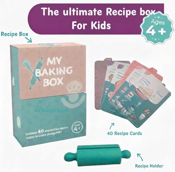 My First Dessert Recipe Box for Kids: Montessori-Inspired Easy-to-Follow Recipes with Visual Guides. Cookbook for Kids Ages 4+ with Storage Box and Recipe Stand.