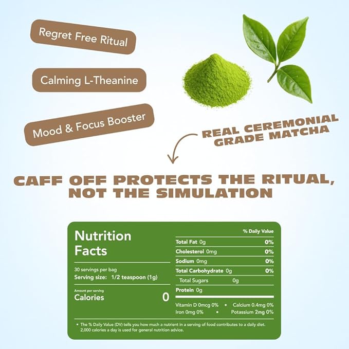 Caff Off Decaf Chocolate Matcha Green Tea Powder From Japan – 1.06 oz / 30 g – Ceremonial Grade &amp Sugar-Free – No Fillers or Milk Powders – Naturally Decaffeinated Without Chemicals – Tested for H