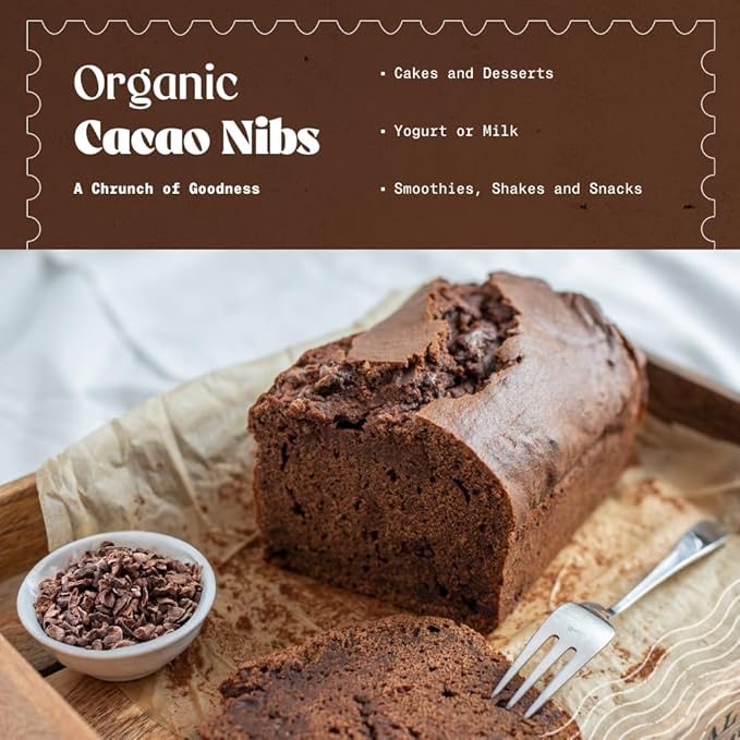 NaturaleBio Cacao Nibs Organic 2 lb. Unsweetened Non-Alkalized and Pure. Sugar-Free Dark Chocolate Chips Substitute. Non-GMO Gluten Free Tested for Heavy Metals. From Raw Cacao Beans