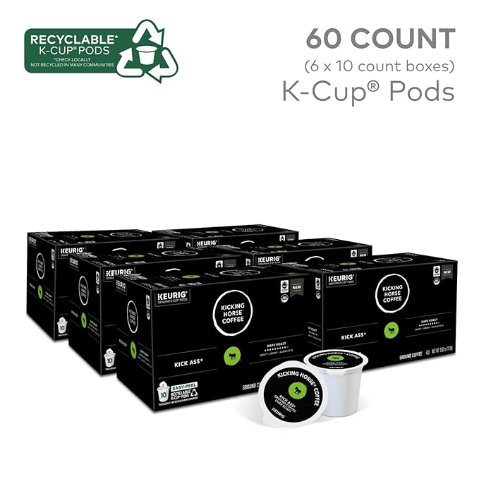 Kicking Horse Coffee Kick Ass Single Serve Keurig K-Cup Pods Dark Roast Coffee 60-Count Box